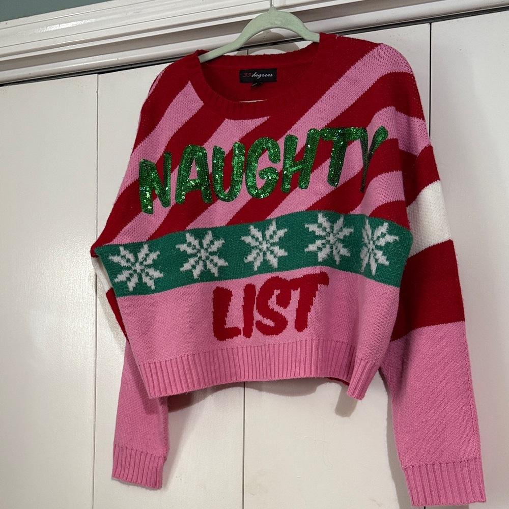 Festive Pink and Red Naughty List Sweater
